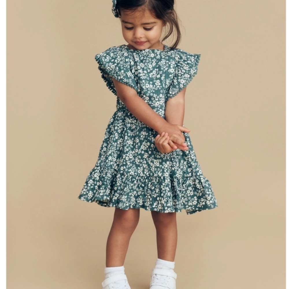 Huxbaby Blue Floral Pine Bib Dress 12-18months